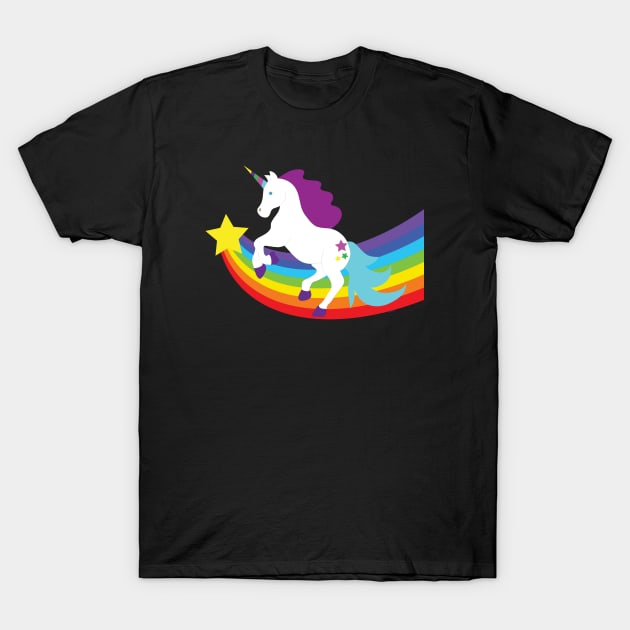 White Unicorn with Rainbow and Stars T-Shirt by Rosemarie Guieb Designs